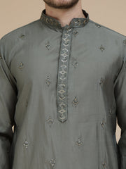 Embroidered & Sequin Kurta With Dupatta ( KO D 5088Grey ) [FF] [F1-2 & M-3-4]