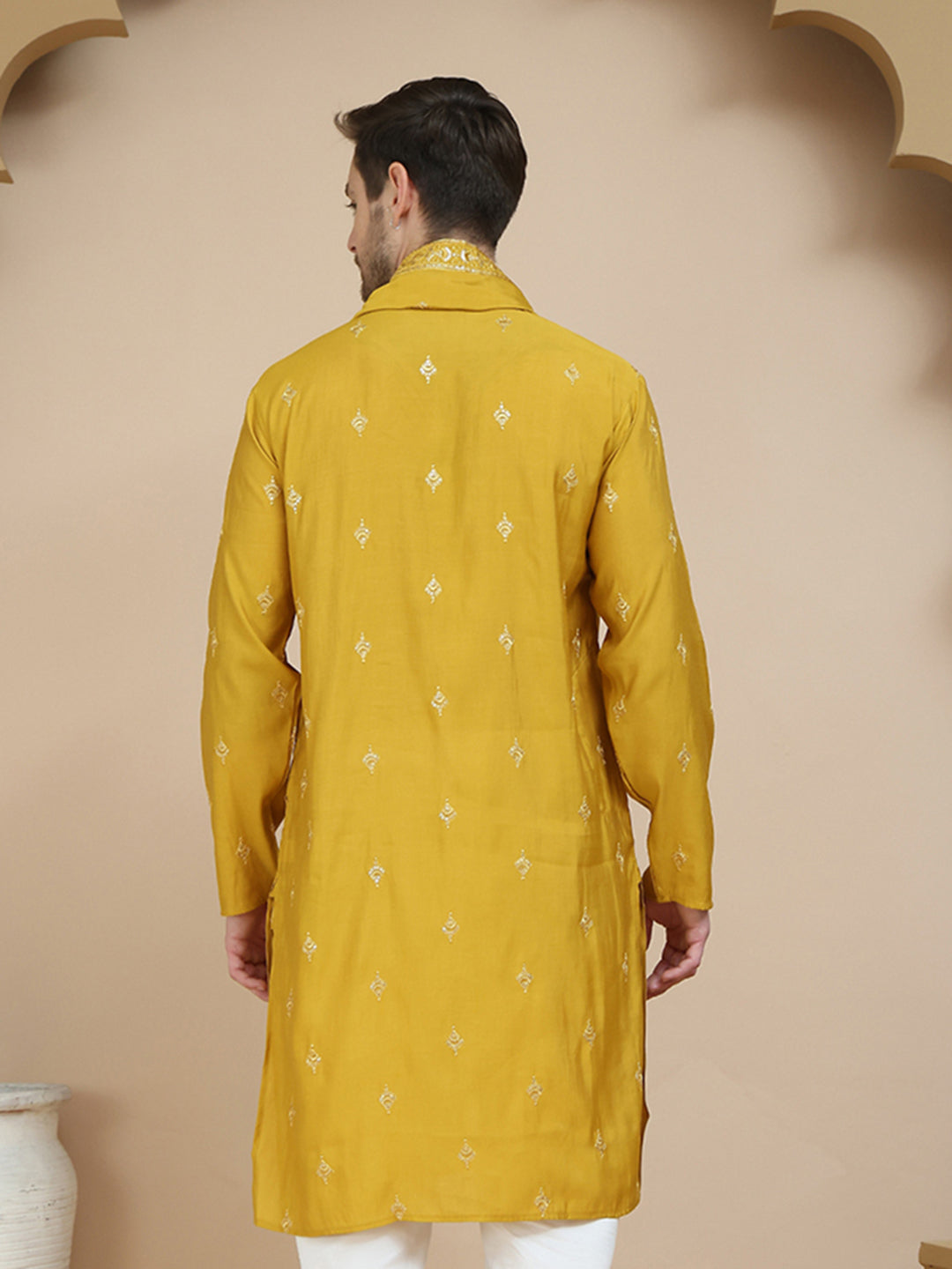 DesiQlo Men Embroidered Kurta Only - Yellow - KO_D_5088Mustard_S