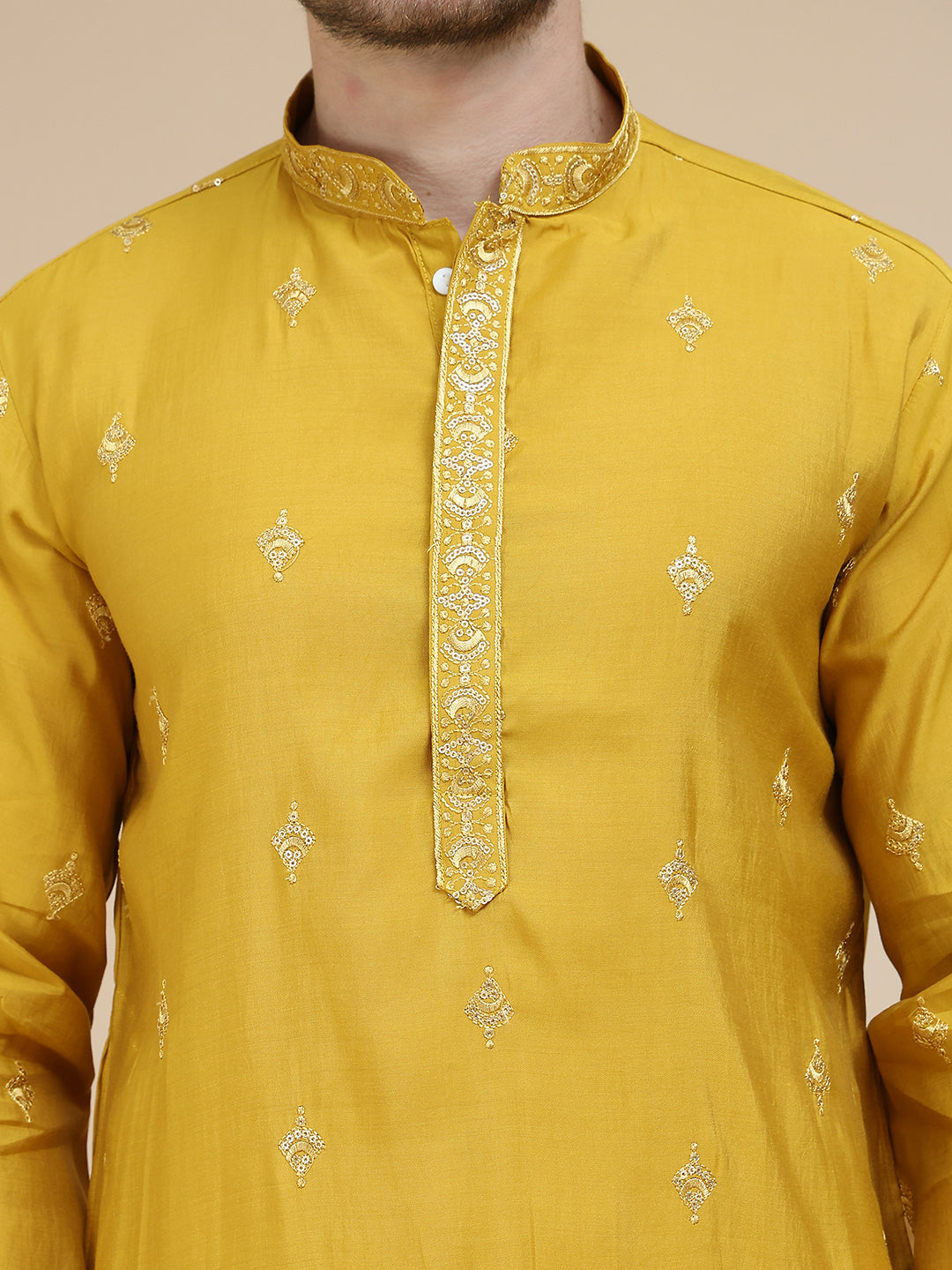 DesiQlo Men Embroidered Kurta Only - Yellow - KO_D_5088Mustard_S