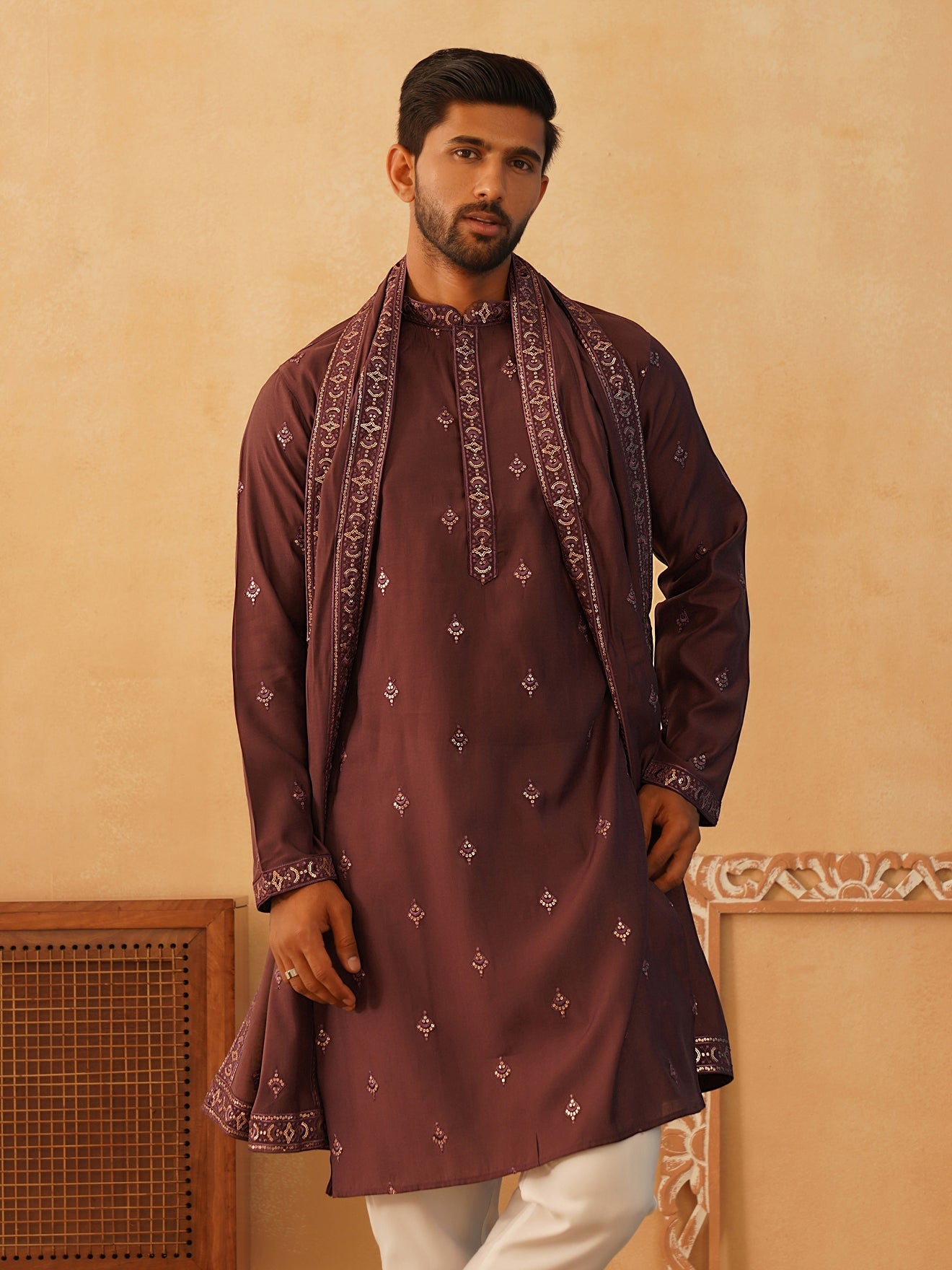 DesiQlo Men Embroidered Kurta Only - Purple - KO_D_5088Purple_S
