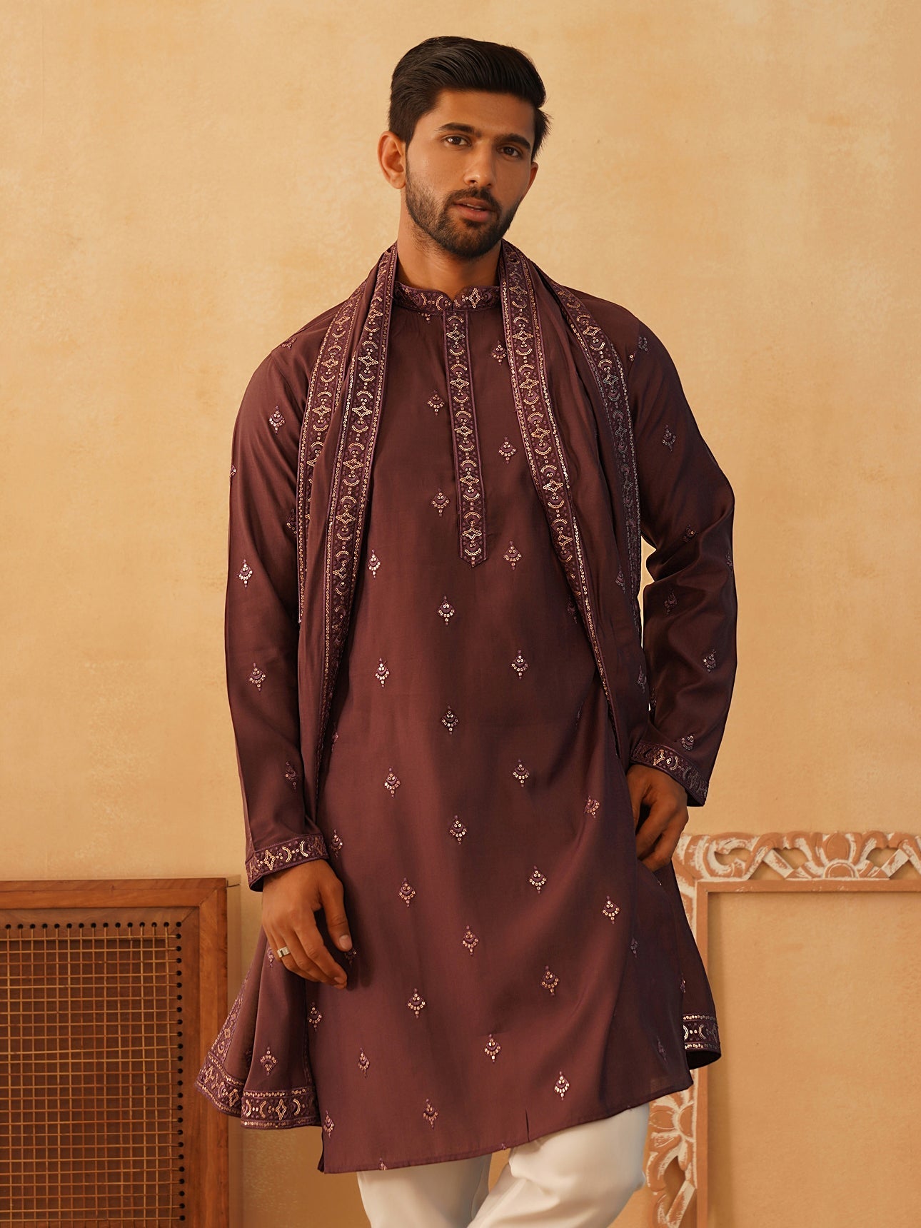 DesiQlo Men Embroidered Kurta Only - Purple - KO_D_5088Purple_S