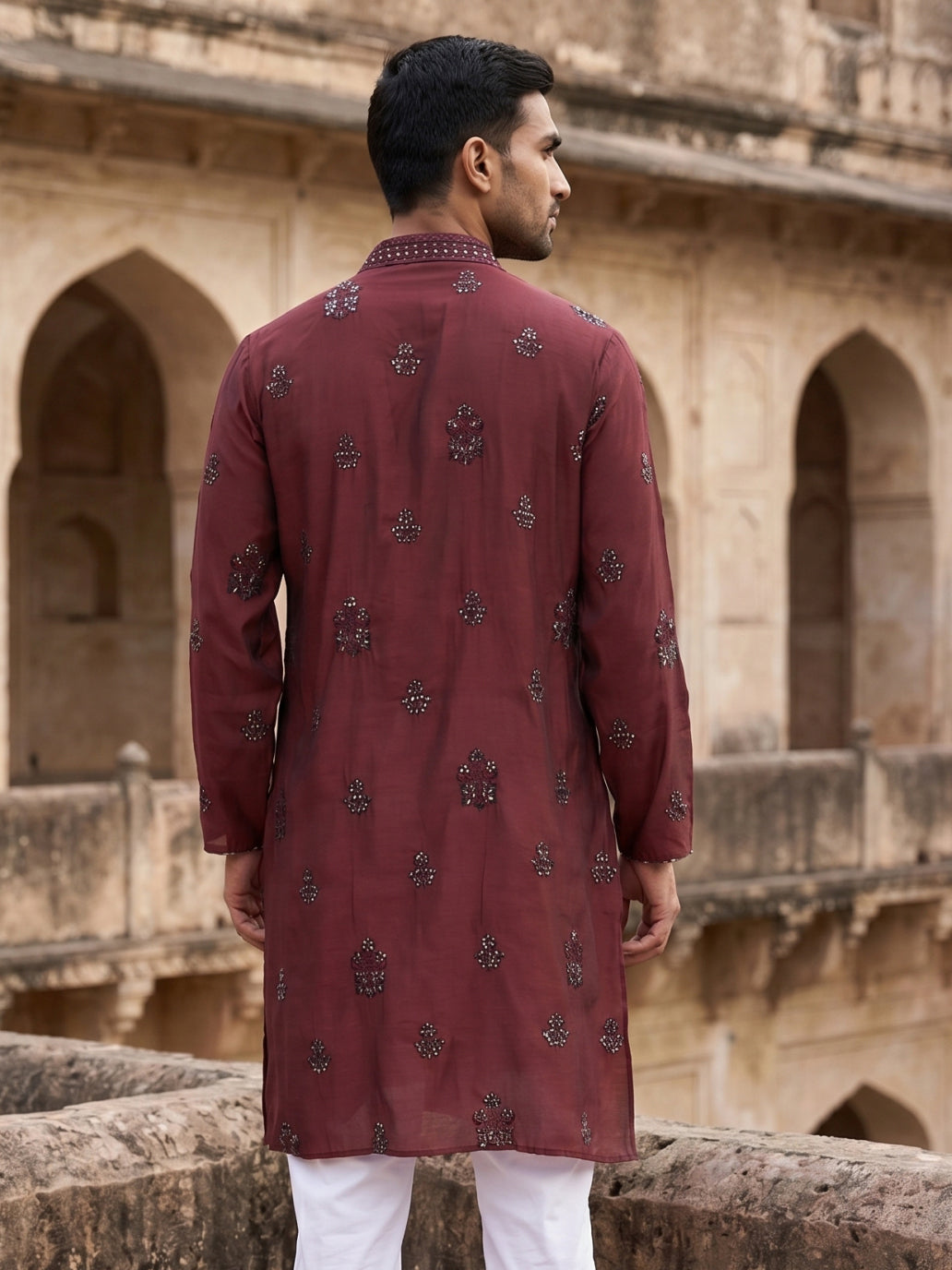 DesiQlo Men Embroidered Kurta Only - Maroon - KO_D_5091Maroon_S