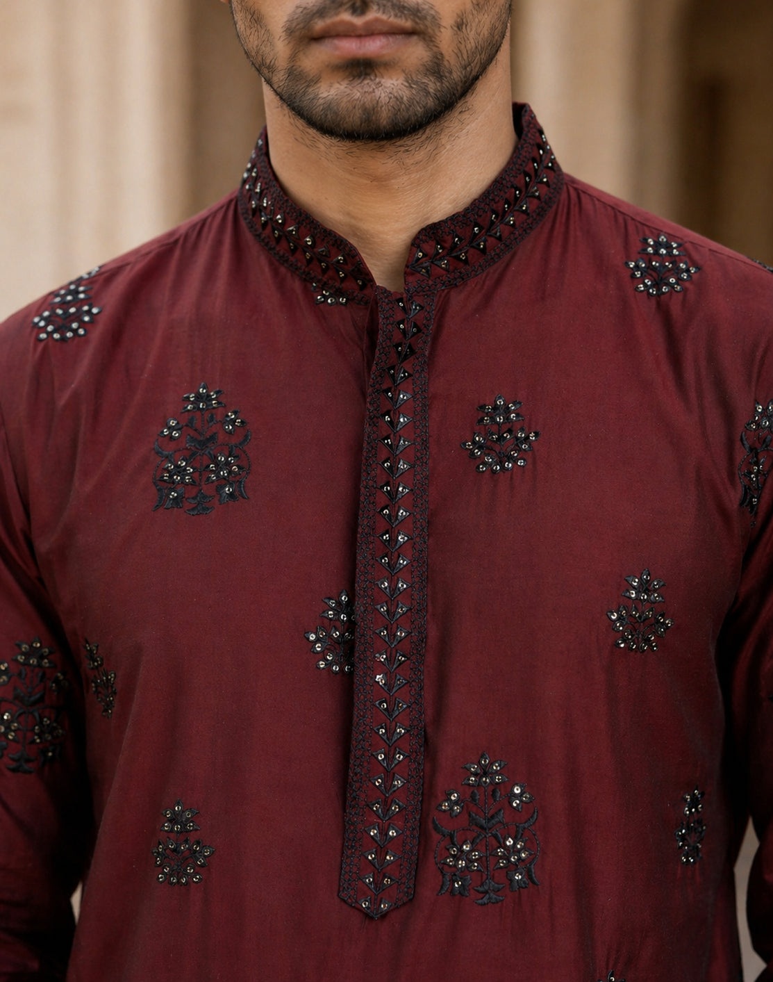 DesiQlo Men Embroidered Kurta Only - Maroon - KO_D_5091Maroon_S