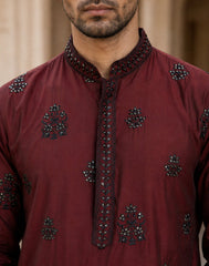 Embroidered & Sequin Kurta With Dupatta ( KO D 5091Maroon )