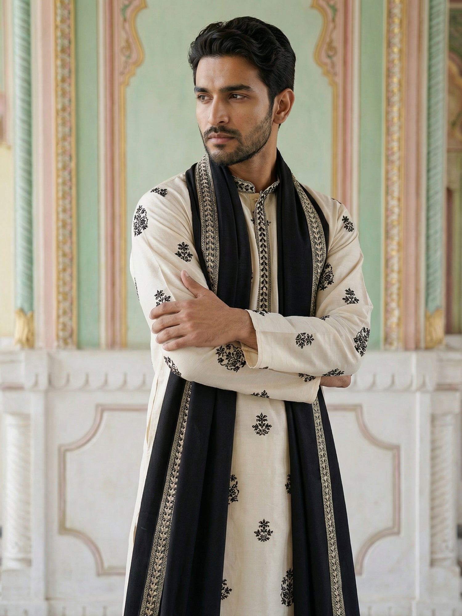 DesiQlo Men Embroidered Kurta Only - White - KO_D_5091White_S