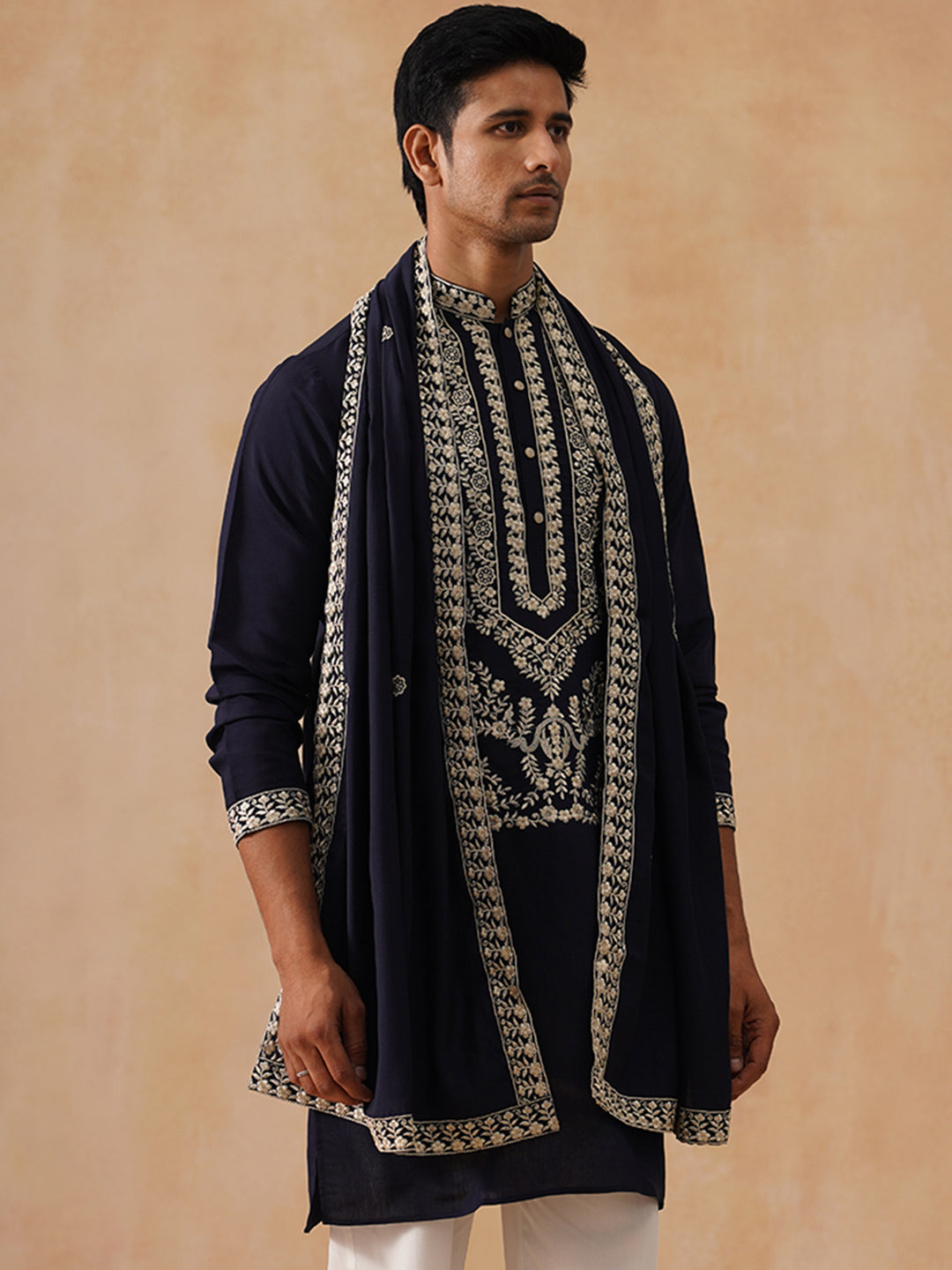 DesiQlo Men Floral Kurta Only - Black - KO_5287Black_S