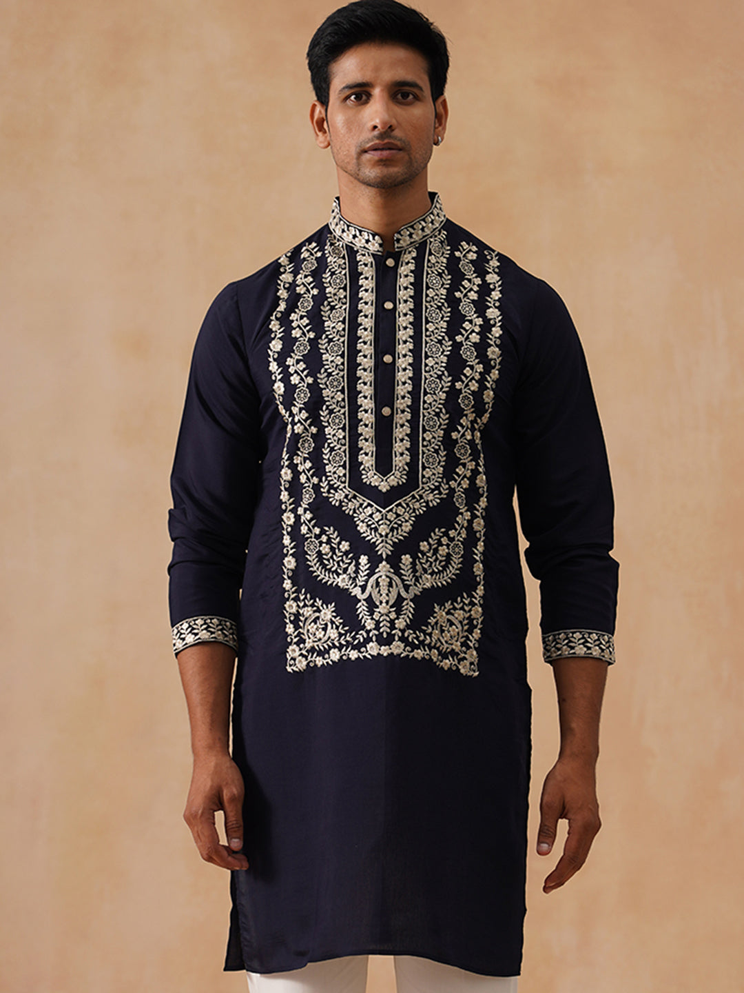 DesiQlo Men Floral Kurta Only - Black - KO_5287Black_S