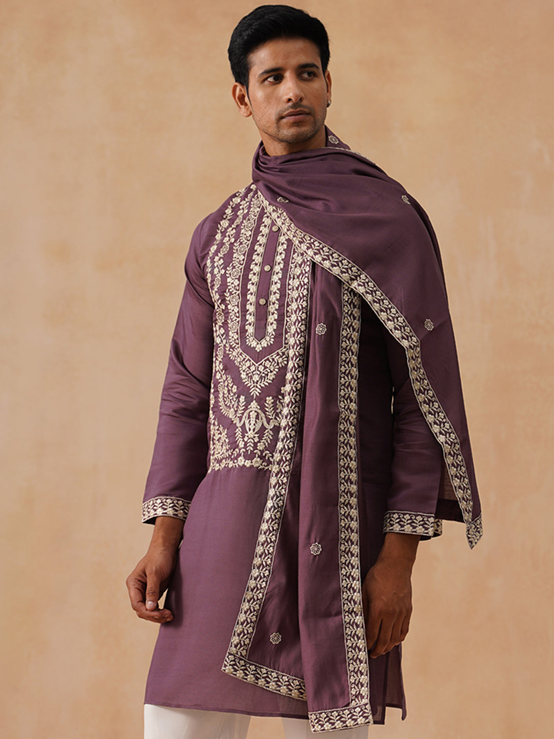 DesiQlo Men Floral Kurta Only - Purple - KO_5287Purple_S