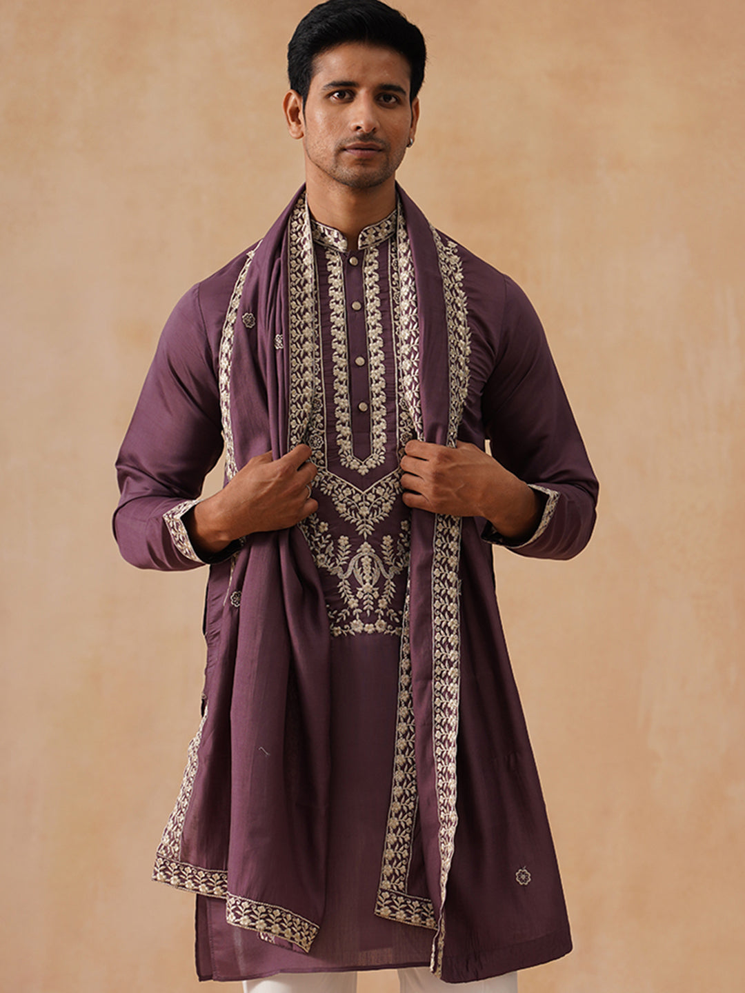 DesiQlo Men Floral Kurta Only - Purple - KO_5287Purple_S