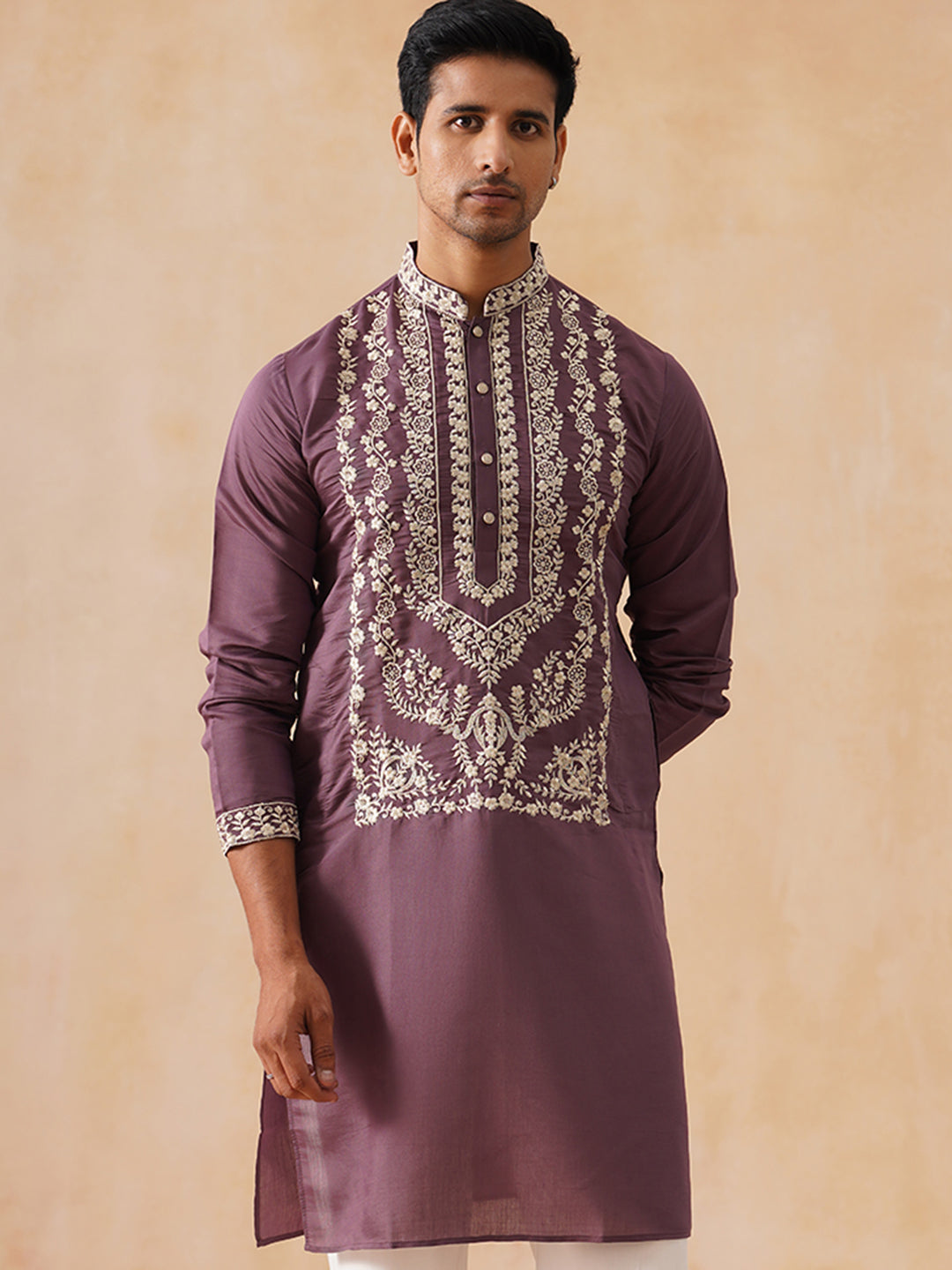 DesiQlo Men Floral Kurta Only - Purple - KO_5287Purple_S