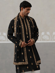 Silk Blend Embroidered Kurtas with Dupatta (KO D 5319 Black ) [FF] [B-3-4]