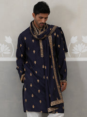 Silk Blend Embroidered Kurtas with Dupatta ( KO D 5319 D 5319Navy ) [FF] [B-3-4]