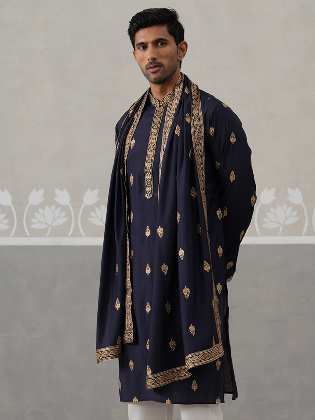 DesiQlo Men Embroidered Kurta Only - Blue - KO_D_5319Navy_S