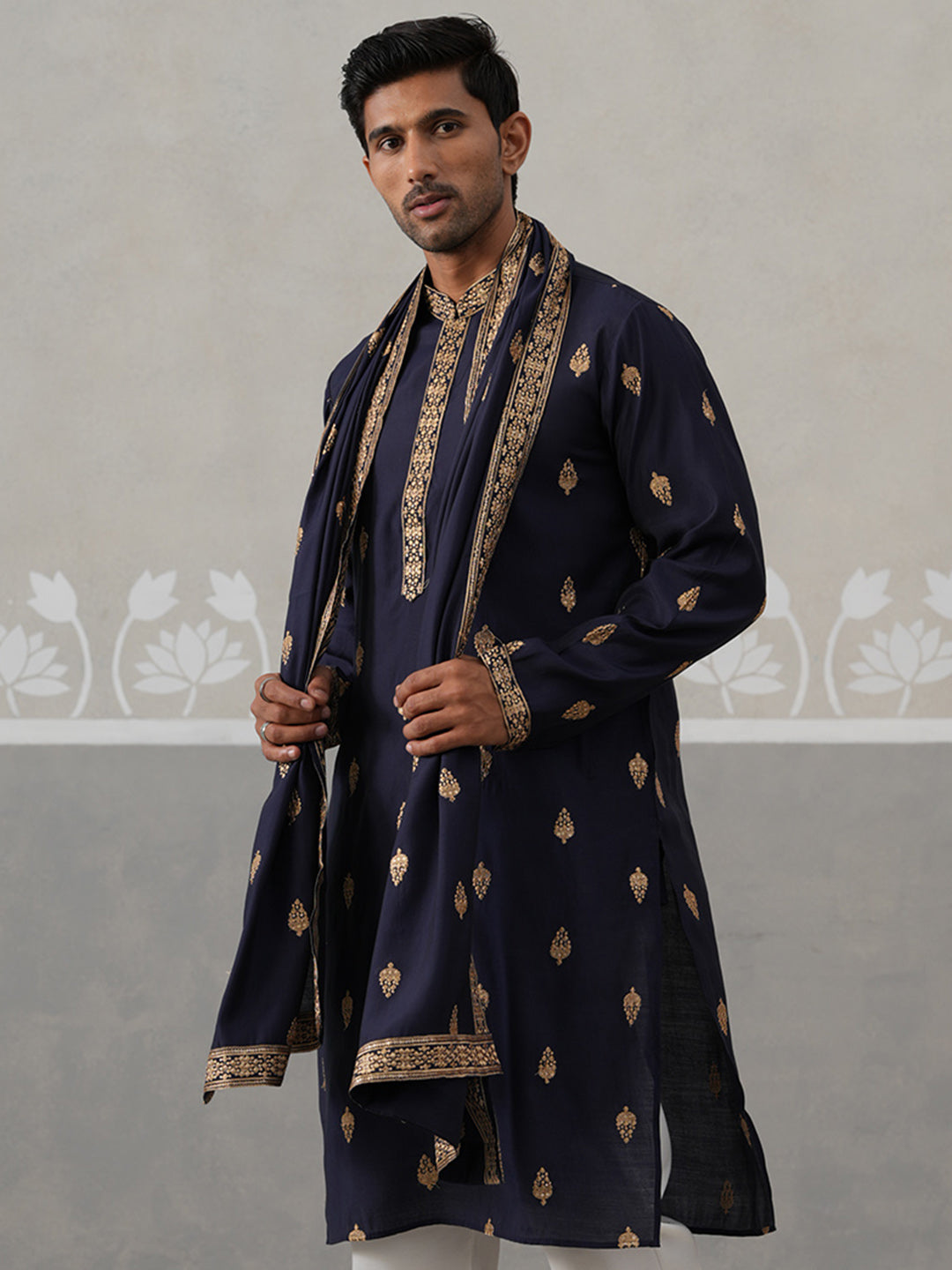 DesiQlo Men Embroidered Kurta Only - Blue - KO_D_5319Navy_S