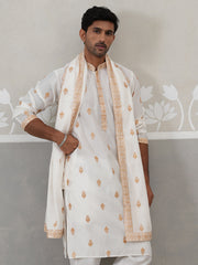 Silk Blend Embroidered Kurtas with Dupatta (KO D 5319 White ) [FF] [B-3-4]