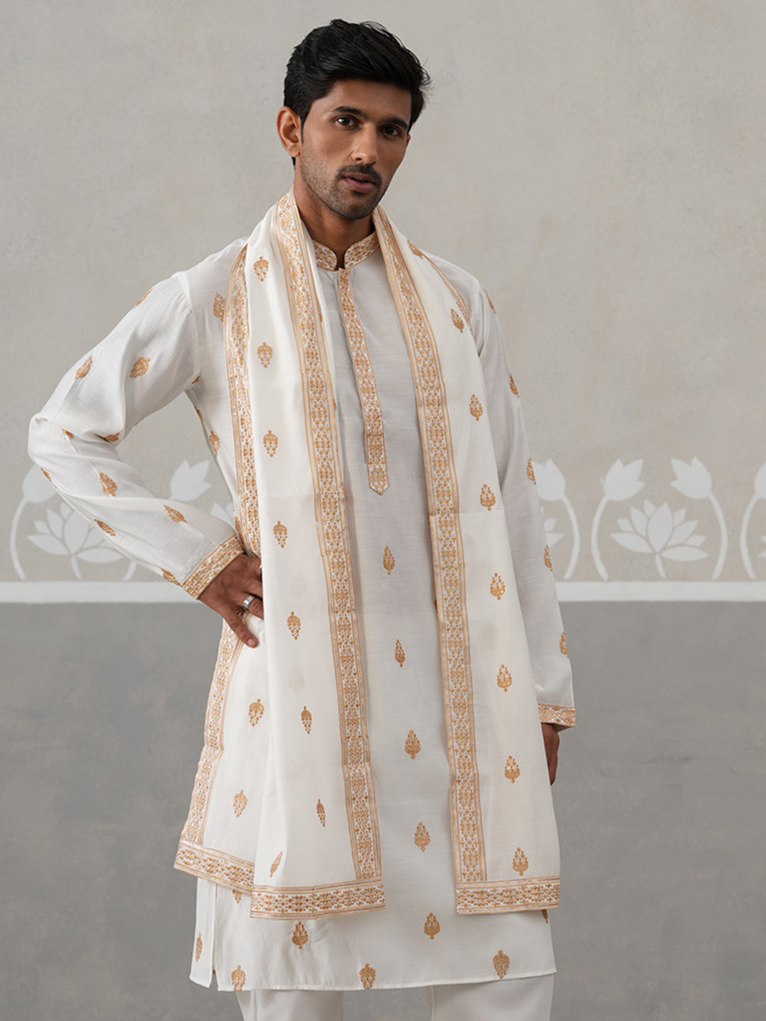 DesiQlo Men Embroidered Kurta Only - White - KO_D_5319White_S