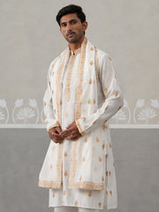 Silk Blend Embroidered Kurtas with Dupatta (KO D 5319 White ) [FF] [B-3-4]