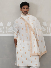 Silk Blend Embroidered Kurtas with Dupatta (KO D 5319 White ) [FF] [B-3-4]