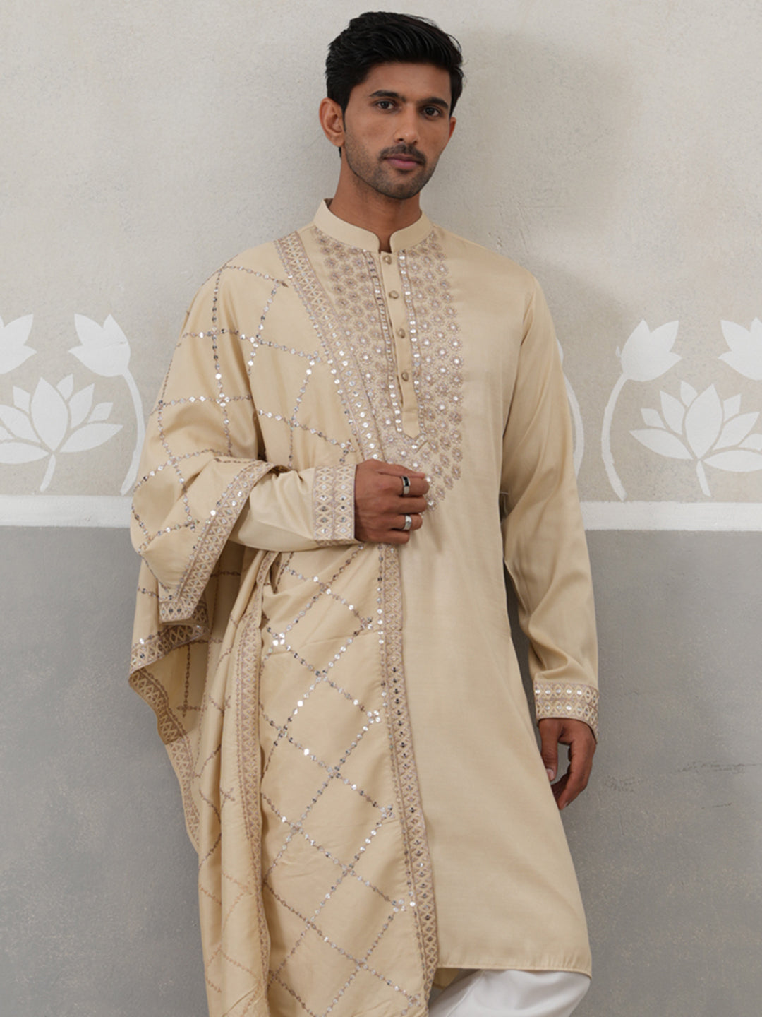DesiQlo Men Embroidered Kurta Only - Beige - KO_D_5320Beige_S
