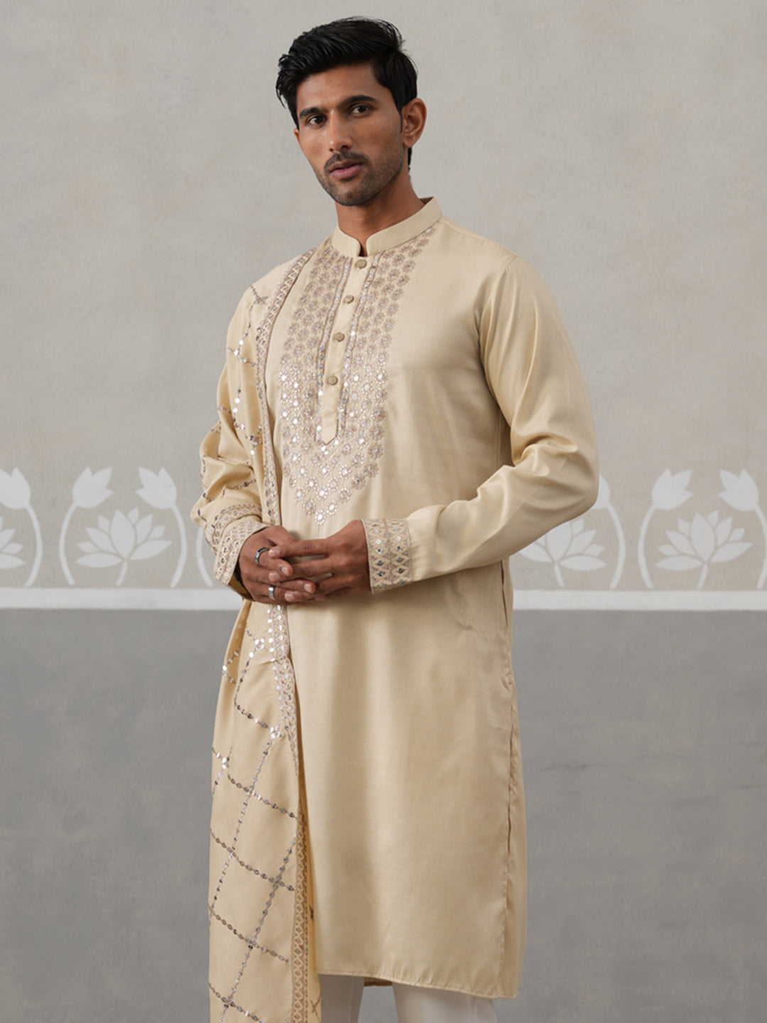 DesiQlo Men Embroidered Kurta Only - Beige - KO_D_5320Beige_S