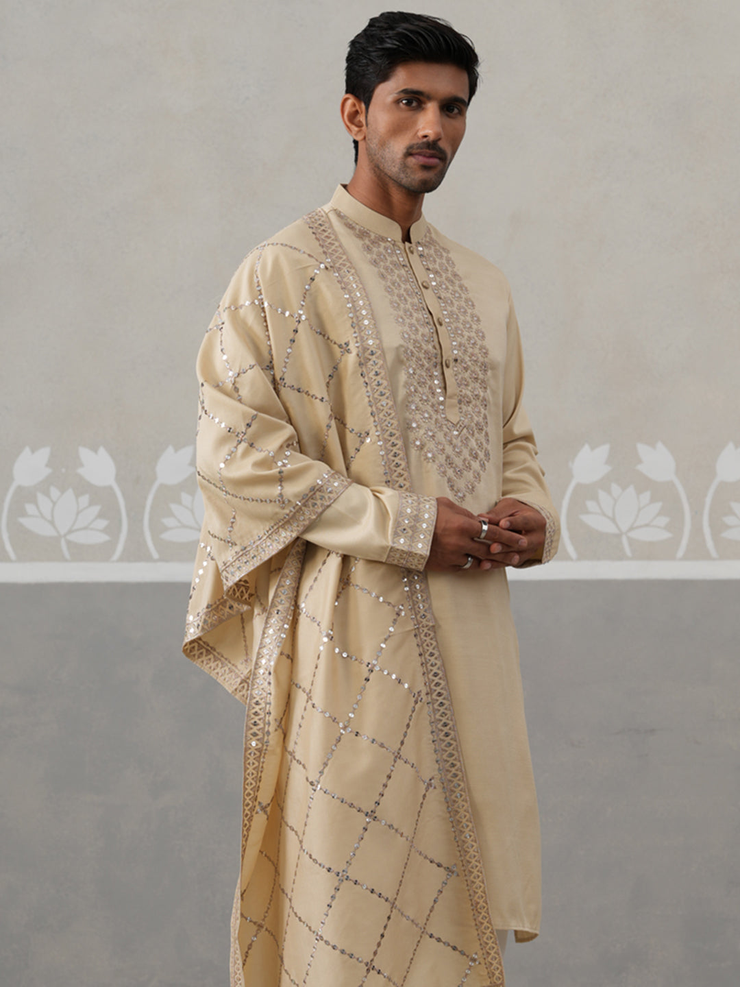 DesiQlo Men Embroidered Kurta Only - Beige - KO_D_5320Beige_S
