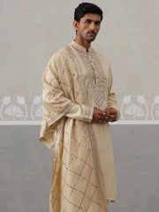 Silk Blend Sequins Embroidered Kurta with Dupatta (KO D 5320 Beige ) [FF] [Q11-12]