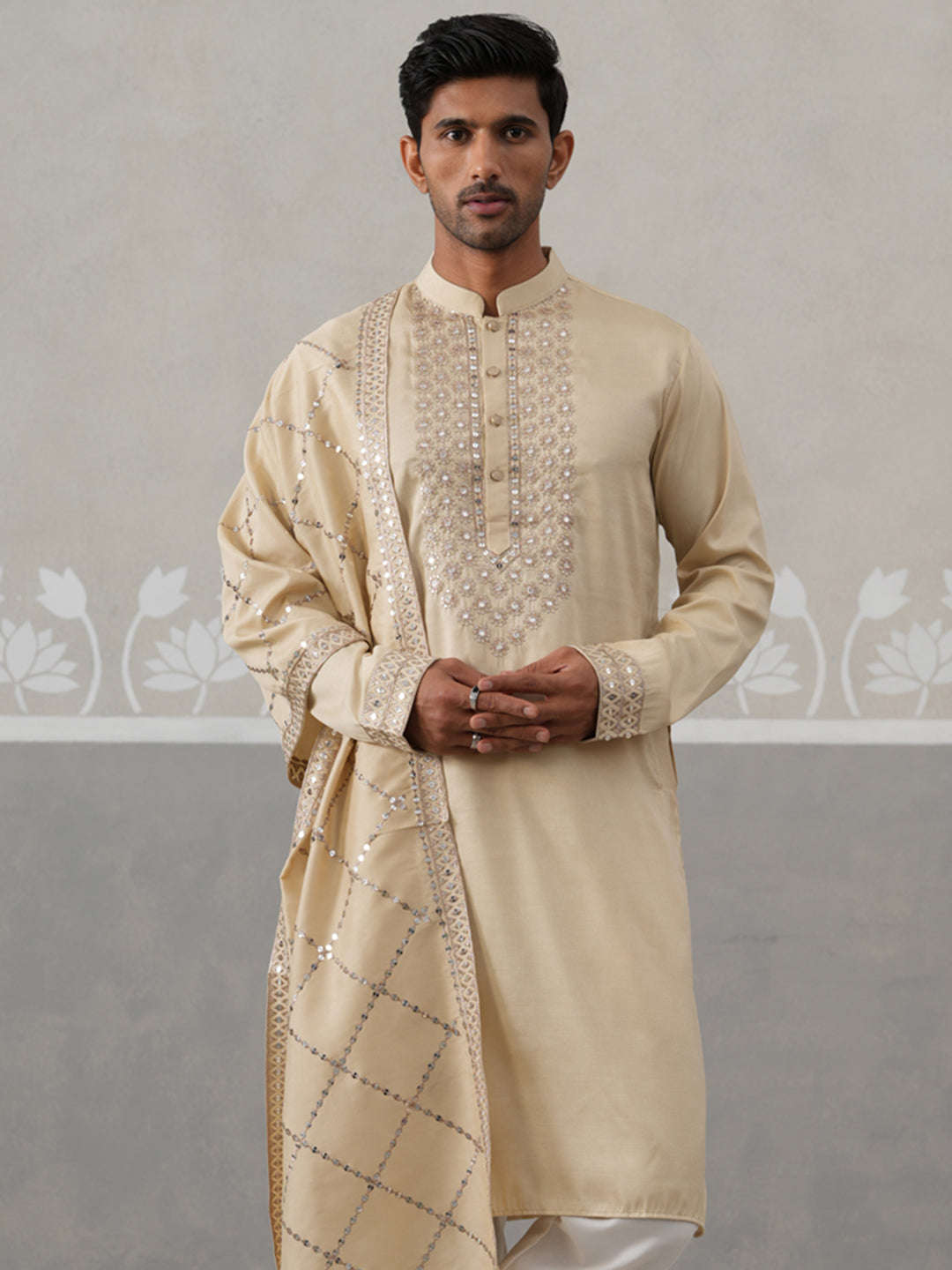 DesiQlo Men Embroidered Kurta Only - Beige - KO_D_5320Beige_S