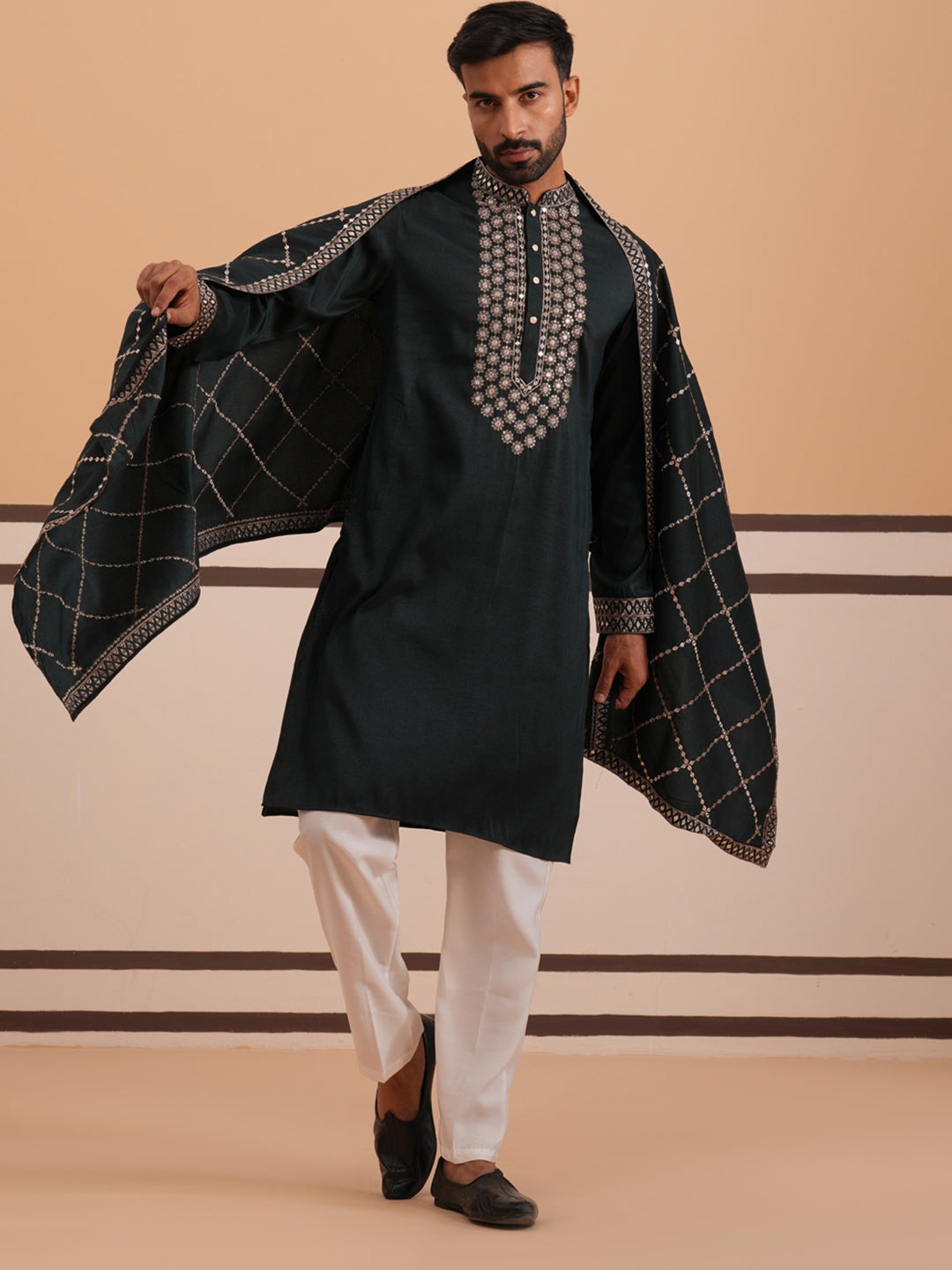 DesiQlo Men Embroidered Kurta Only - Green - KO_D_5320Olive_S