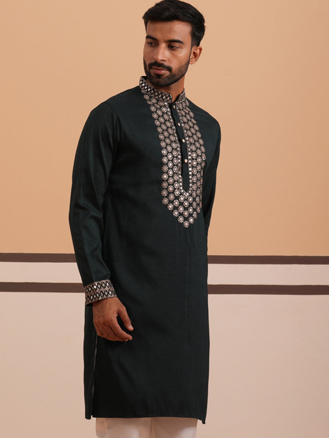DesiQlo Men Embroidered Kurta Only - Green - KO_D_5320Olive_S