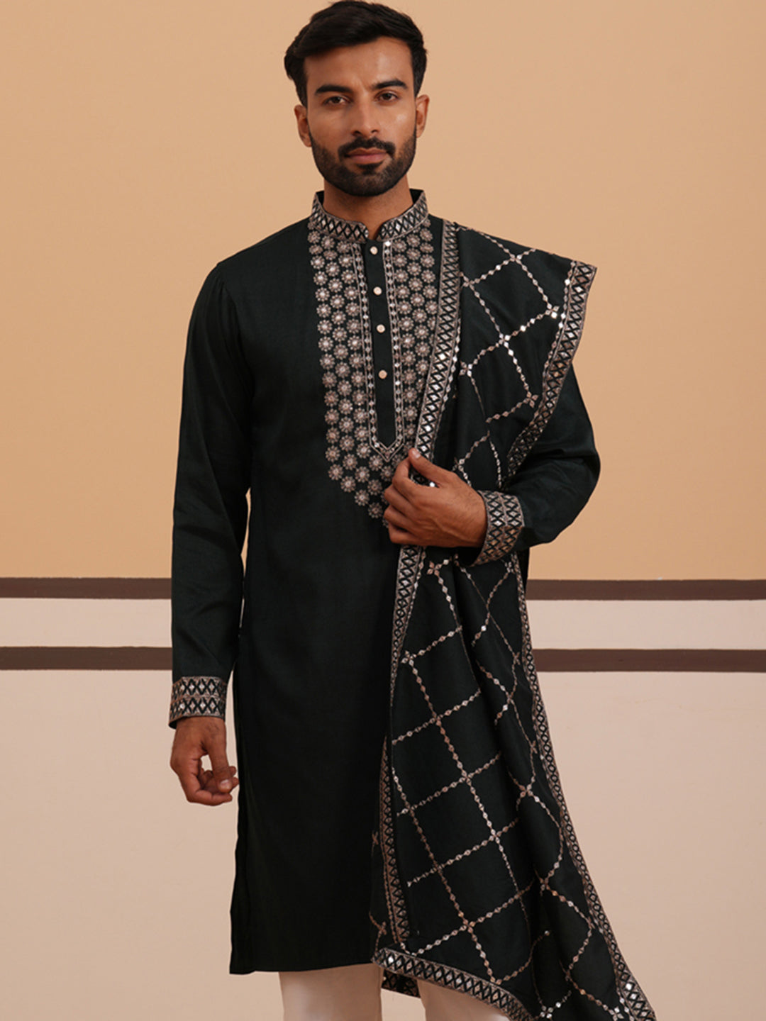 Silk Blend Sequins Embroidered Kurta and Dupatta Set ( KO D 5320 D 5320Olive ) [FF] [Q11-12]