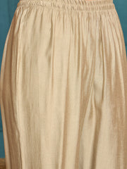 Stylum Women's Beige Solid Patch Work Poly Silk A-Line Kurta Pant Set (KPBEIGEFAIZA)