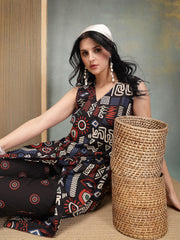 Stylum Women's Black Geometric Printed Cotton Straight Kurta Pant Set (KPBLACKELIZA)