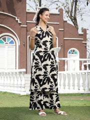 Stylum Women's Black Floral Printed Cotton Straight Kurta Palazzo Set (KPBLACKRUBI)