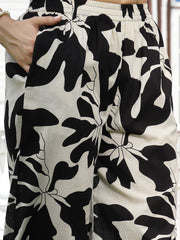 Stylum Women's Black Floral Printed Cotton Straight Kurta Palazzo Set (KPBLACKRUBI)