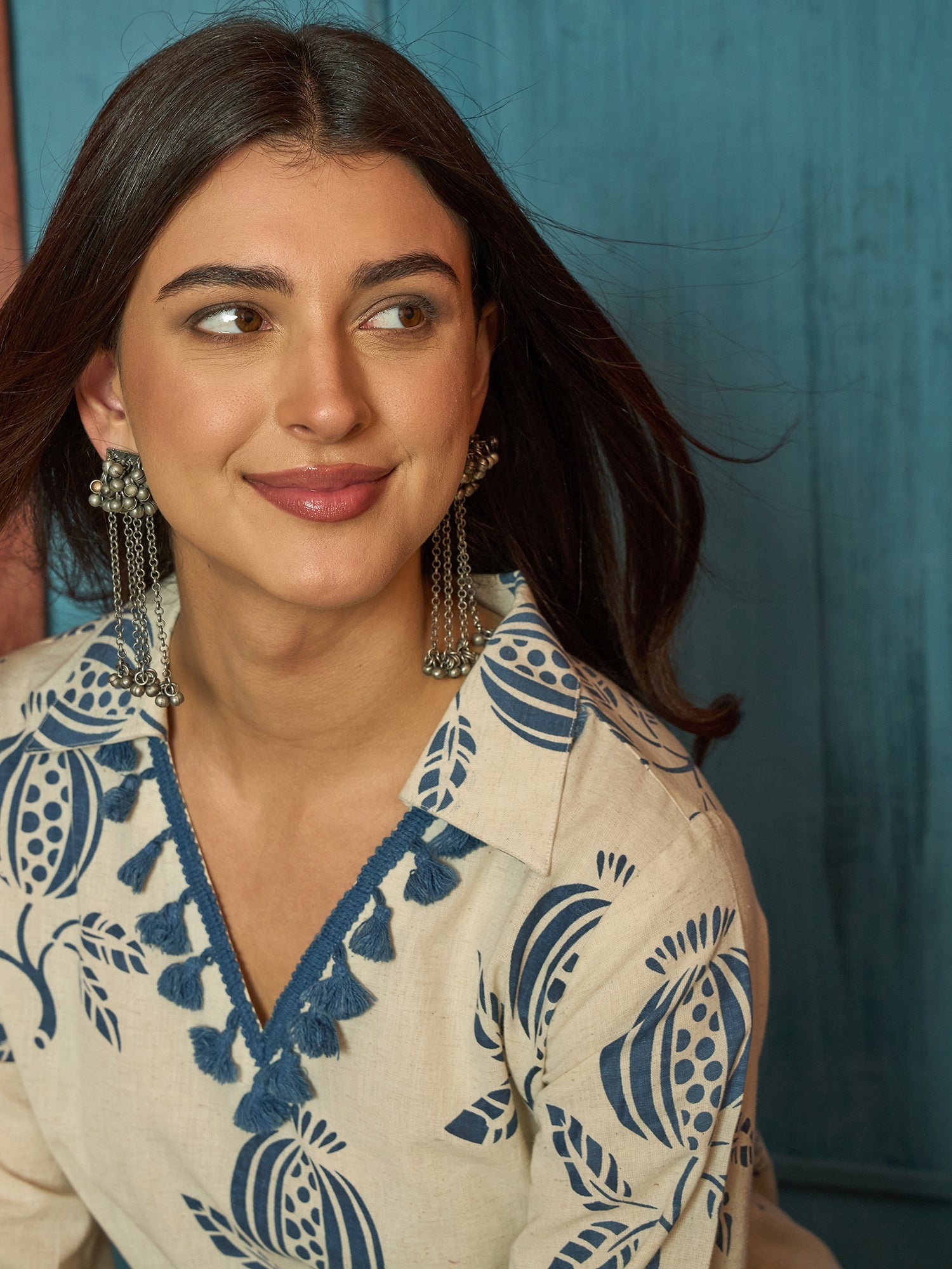 Women's Blue Printed Cotton Straight Kurta Pant Set (KPBLUEBLOOM) | De