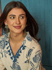 Stylum Women's Blue Printed Cotton Straight Kurta Pant Set (KPBLUEBLOOM)