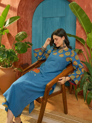 Stylum Women's Blue Printed Cotton Straight Kurta Palazzo Set (KPBLUENAPPA)
