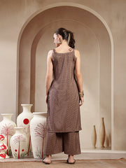 Stylum Women's Brown Woven Design Rayon Straight Kurta Pant Set (KPBROWNPIPER)