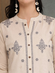 Stylum Women's Cream Solid & Embroidered Cotton Flex A-Line Kurta Pant Set (KPCREAMSAM)