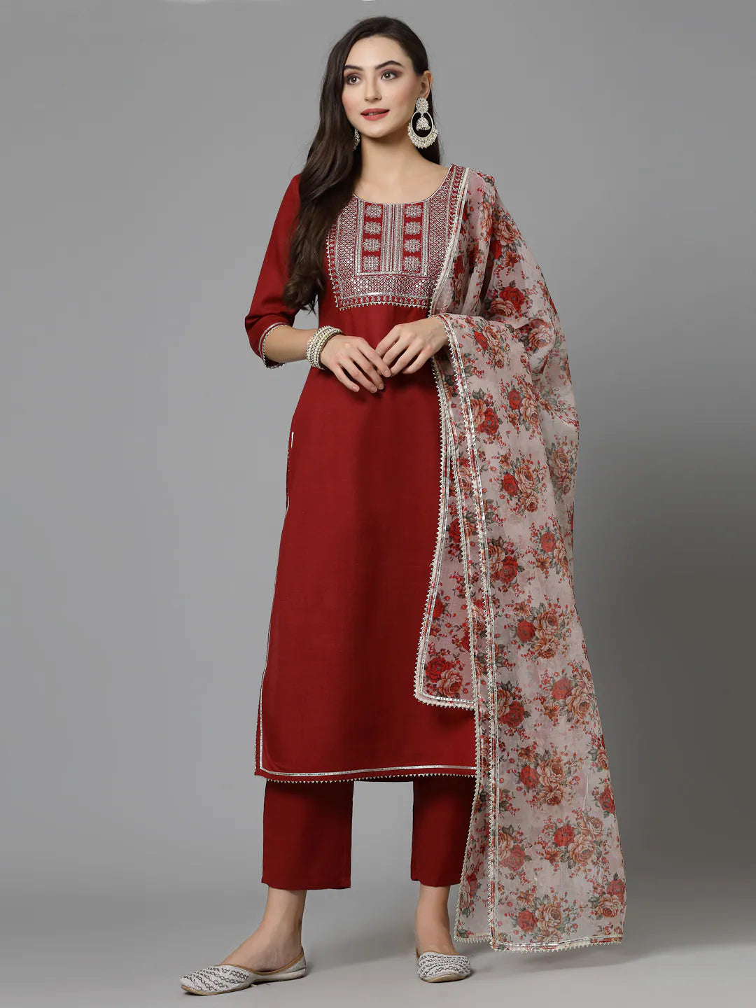 Embroidered Cotton Kurta Pant Dupatta Set | Women's Kurta Sets