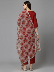 Women's Embroidered Cotton Blend Straight Kurta Pant Dupatta Set-KPDBAAG