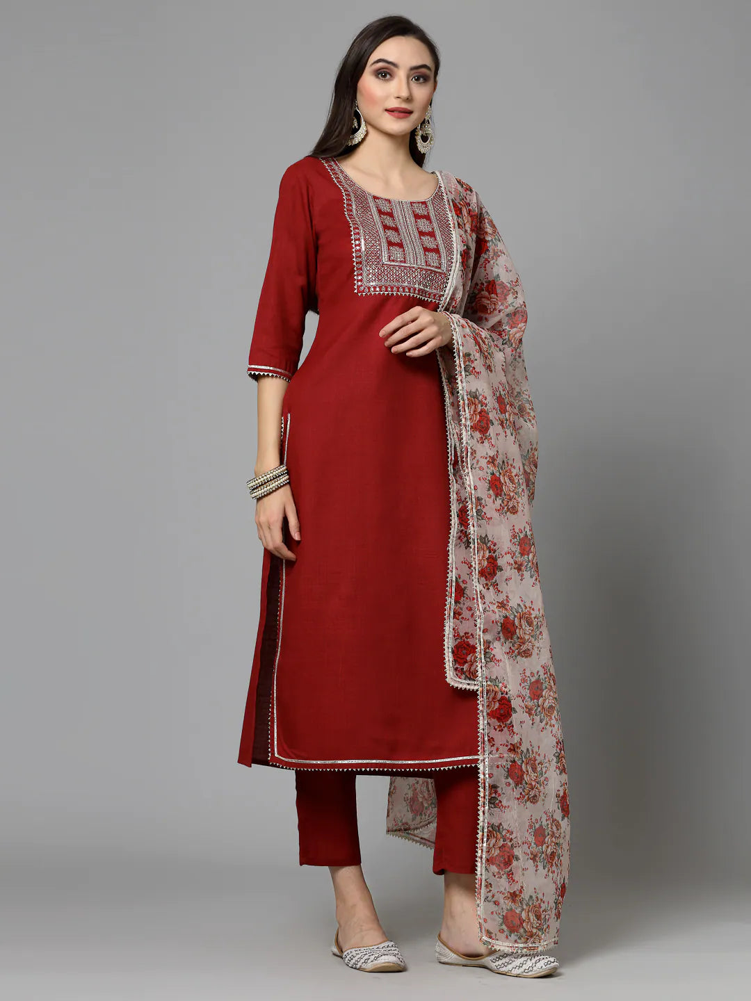 Embroidered Cotton Kurta Pant Dupatta Set | Women's Kurta Sets