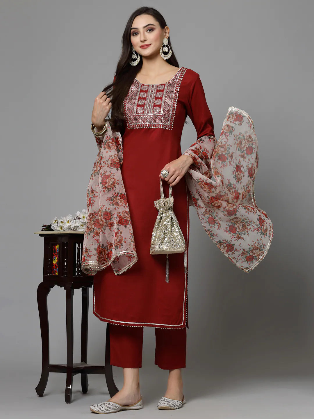 Embroidered Cotton Kurta Pant Dupatta Set | Women's Kurta Sets