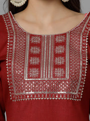 Women's Embroidered Cotton Blend Straight Kurta Pant Dupatta Set-KPDBAAG