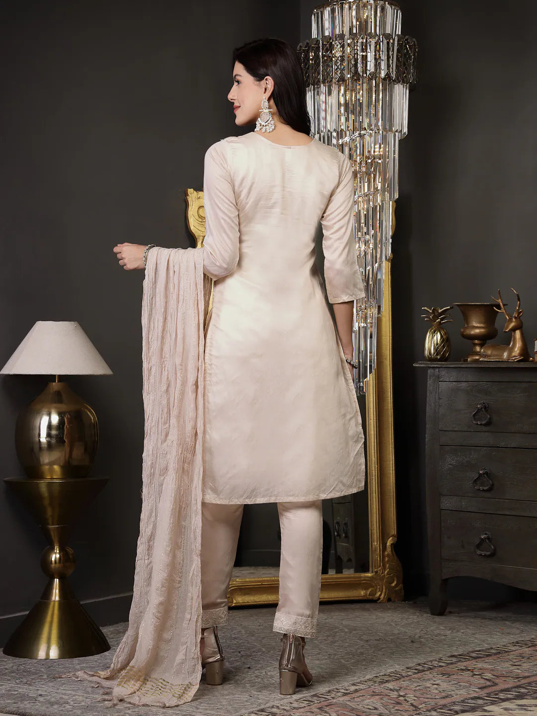 Beige Embroidered Kurta Set | Women's Indian Kurta Sets Online