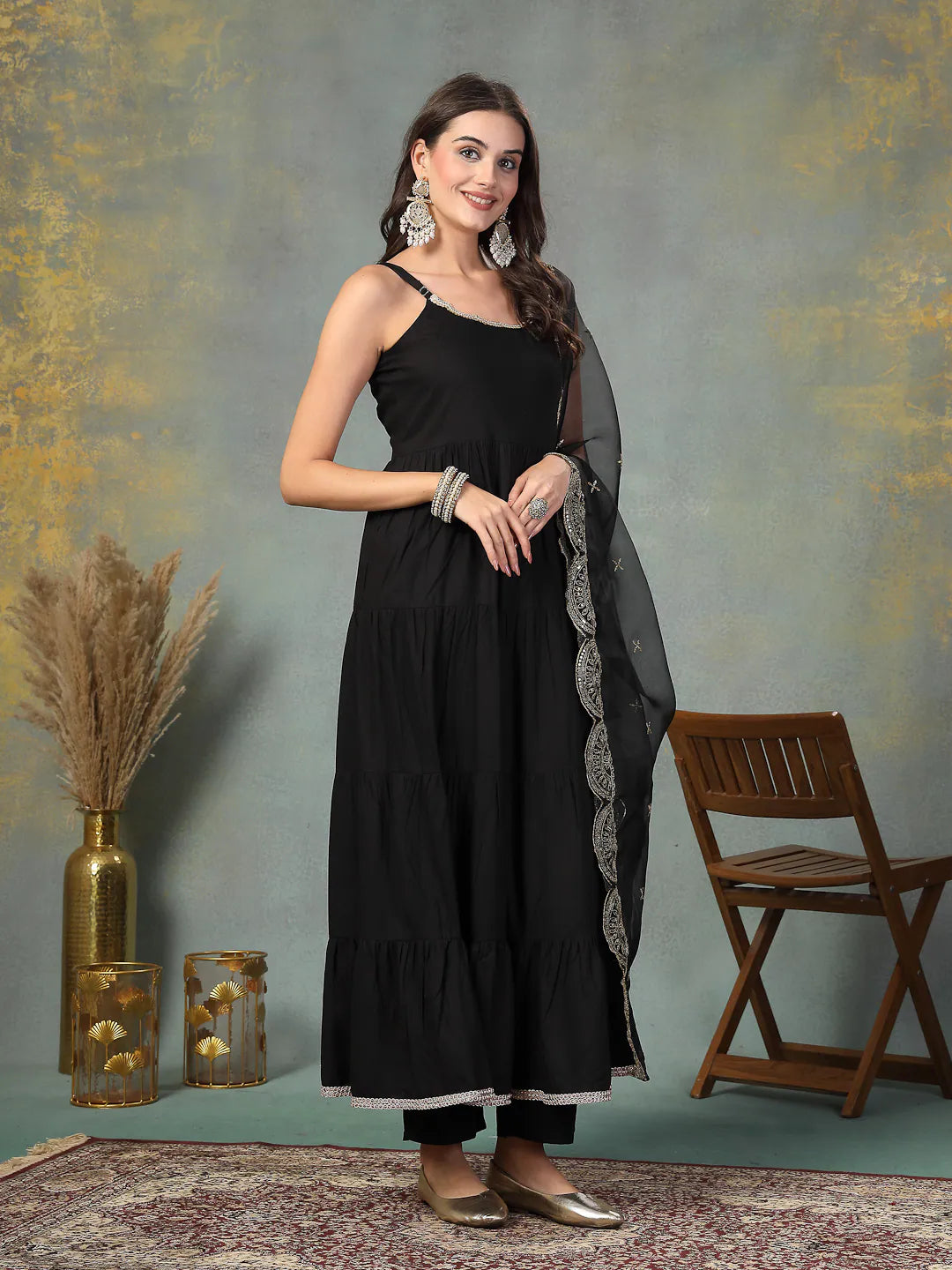 Black Rayon Kurta Set with Dupatta | Women's Indian Kurta Sets