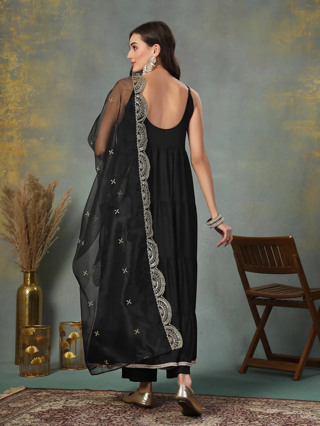 Black Rayon Kurta Set with Dupatta | Women's Indian Kurta Sets
