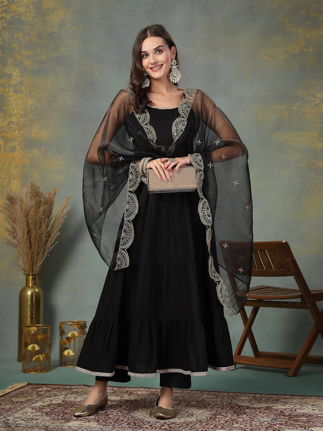 Black Rayon Kurta Set with Dupatta | Women's Indian Kurta Sets