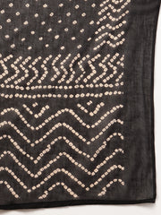 Stylum Women's Black Bandhej Printed & Embroidered Cotton Straight Kurta Pant Dupatta Set (KPDBLACKBAZZI)