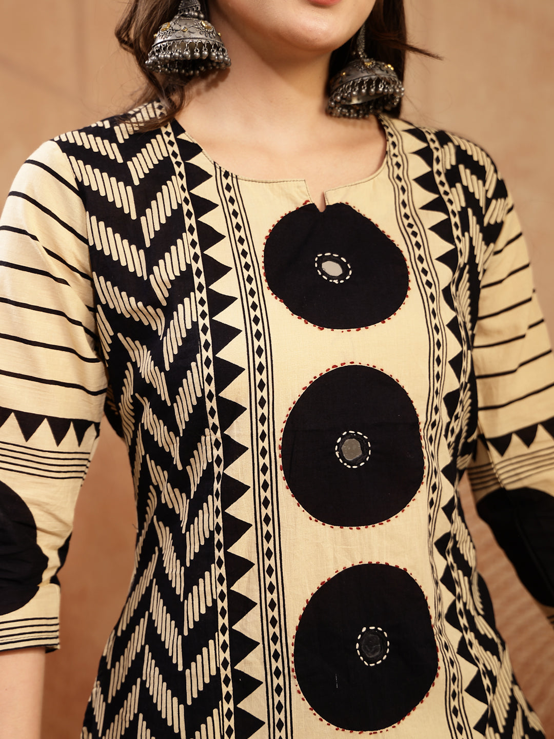 Women's Black Printed Cotton A-Line Kurta Palazzo Dupatta Set (KPDBLAC